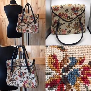Large vintage wool tapestry carpet handbag floral